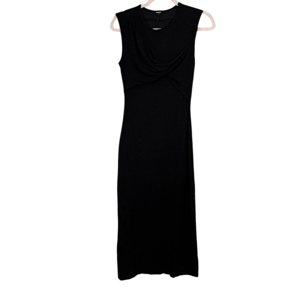 Monrow Black Twist Knot Midi Dress XS NWT Sleeveless Minimalist Chic Cocktail